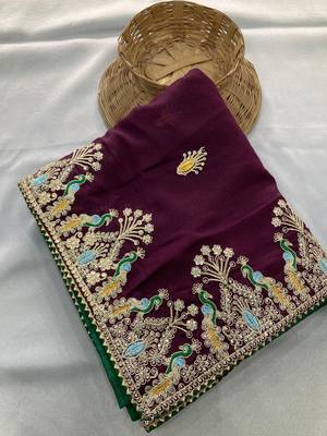 Wine Party Wear Soft Star Georgette Saree 4