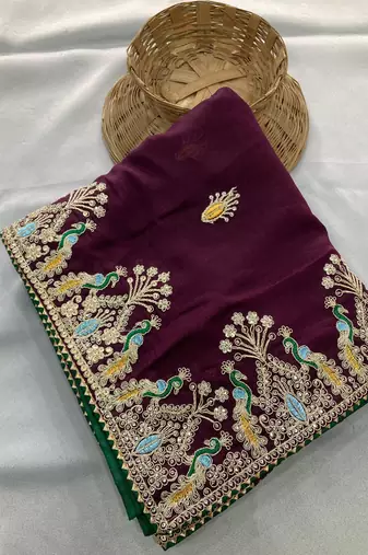 Wine Party Wear Soft Star Georgette Saree