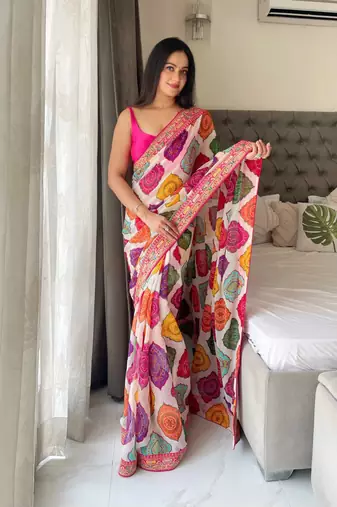 multicolor Party Wear Georgette Bandhej Saree
