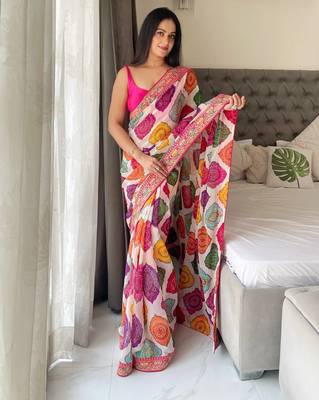 multicolor Party Wear Georgette Bandhej Saree 1