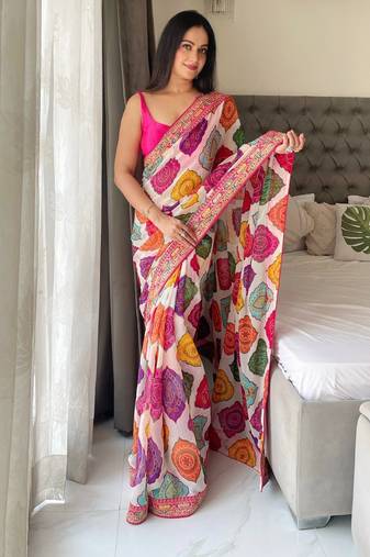 multicolor Party Wear Georgette Bandhej Saree