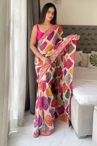 multicolor Party Wear Georgette Bandhej Saree