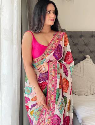 multicolor Party Wear Georgette Bandhej Saree 3