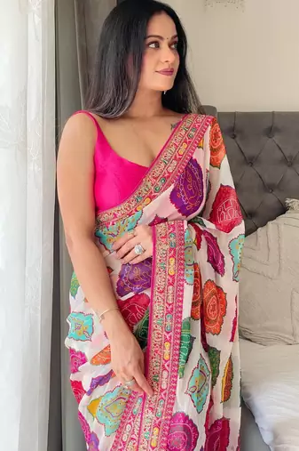 multicolor Party Wear Georgette Bandhej Saree