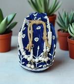 Royal Beige Velvet Embroidered Potli Bag for Women | Handcrafted Beaded Bridal Pouch for Wedding,