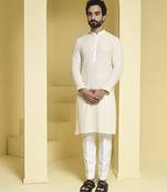 White plain cotton silk kurta pajama
