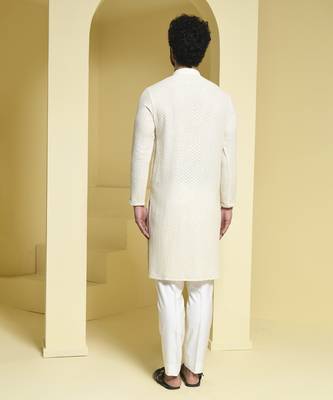 White plain cotton silk kurta pajama 5