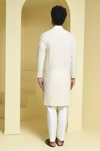 White plain cotton silk kurta pajama