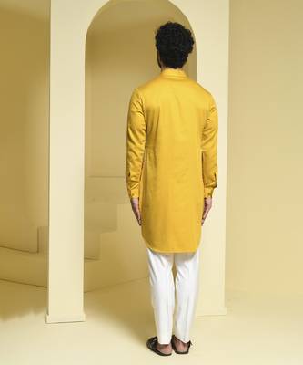 Yellow printed cotton  kurta pajama 4
