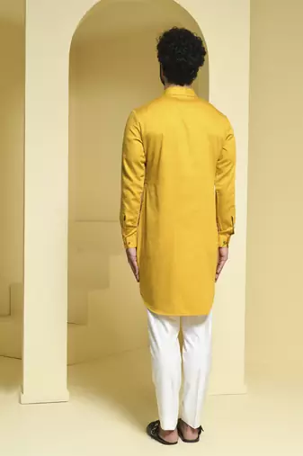 Yellow printed cotton  kurta pajama