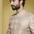 Beige embroidered silk sherwani set