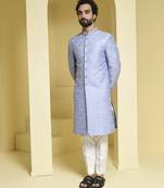 Blue embroidered silk sherwani set