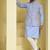 Blue embroidered cotton silk nehru jacket set