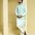Blue embroidered cotton silk nehru jacket set