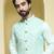 Blue embroidered cotton silk nehru jacket set