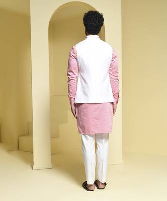 White printed cotton  nehru jacket set 4