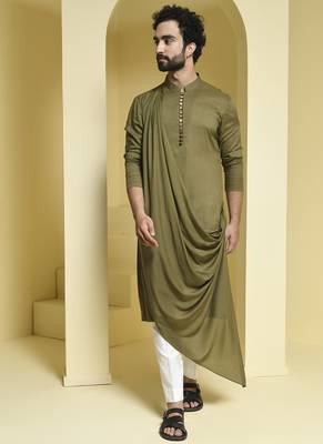 Green plain cotton  kurta pajama 1