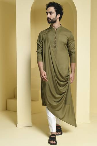 Green plain cotton  kurta pajama