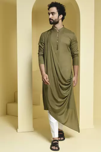 Green plain cotton  kurta pajama