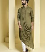 Green plain cotton  kurta pajama