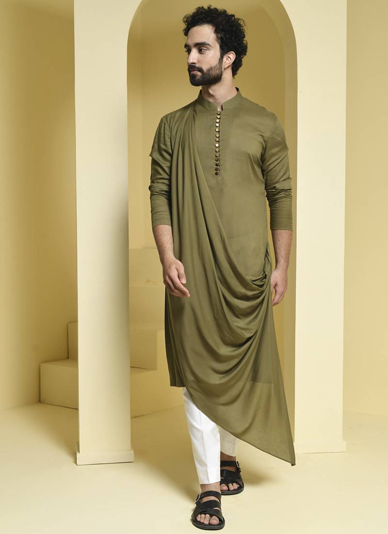 Green plain cotton  kurta pajama