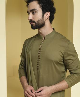 Green plain cotton  kurta pajama 2