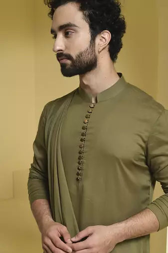 Green plain cotton  kurta pajama