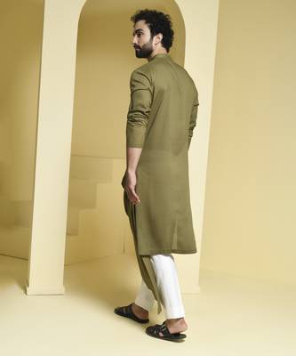 Green plain cotton  kurta pajama 3