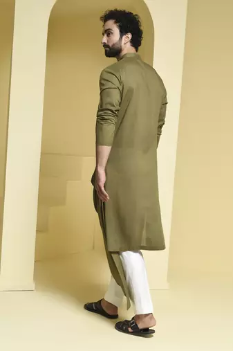 Green plain cotton  kurta pajama