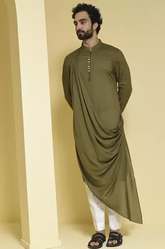 Green plain cotton  kurta pajama