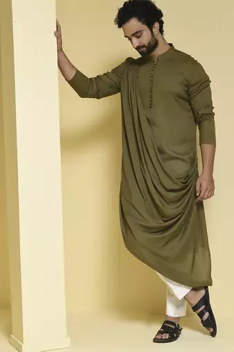 Green plain cotton  kurta pajama