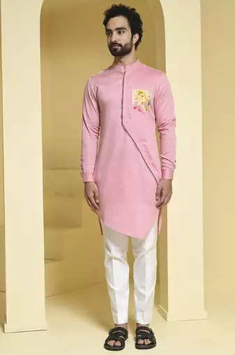 Pink plain cotton  kurta pajama