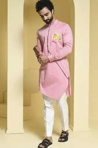 Pink plain cotton  kurta pajama