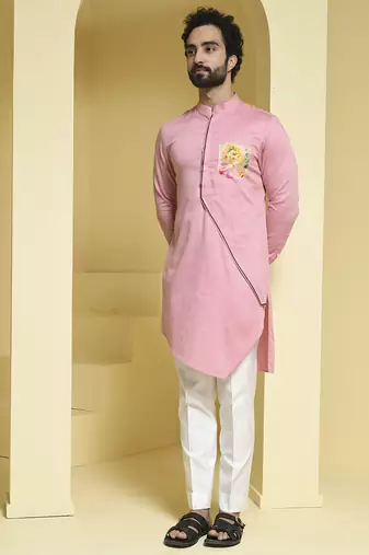 Pink plain cotton  kurta pajama