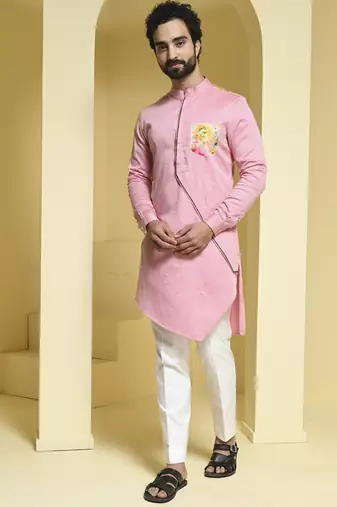 Pink plain cotton  kurta pajama