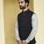 Black plain cotton silk nehru jacket set