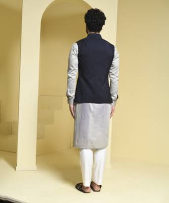 Black plain cotton silk nehru jacket set 3