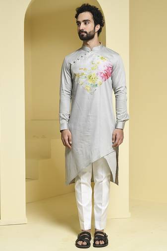 Silver printed cotton kurta pajama