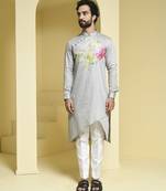 Silver printed cotton kurta pajama