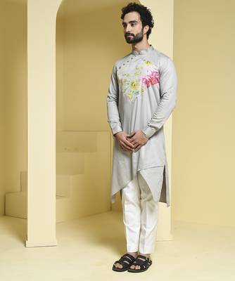 Silver printed cotton kurta pajama 2
