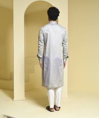 Silver printed cotton kurta pajama 4