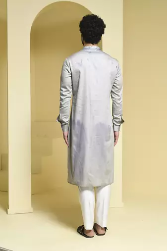Silver printed cotton kurta pajama