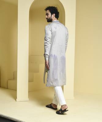 Silver printed cotton kurta pajama 5