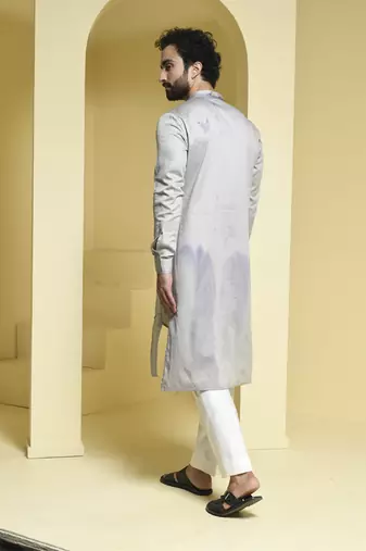 Silver printed cotton kurta pajama
