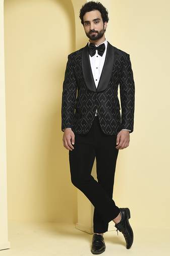 Black embroidered silk tuxedo