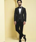Black embroidered silk tuxedo
