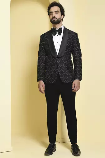 Black embroidered silk tuxedo