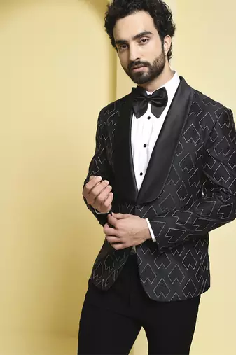 Black embroidered silk tuxedo