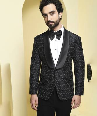 Black embroidered silk tuxedo 4