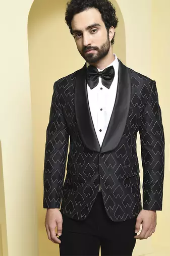 Black embroidered silk tuxedo